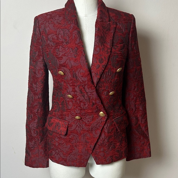 L'Agence Blazer Red Velvet Textured Gold Button Double Breasted Blazer size 2 - Picture 1 of 17